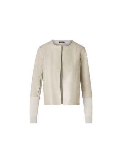 Designer Leather Panel Knit Cardigan with Sheer Back - neutral - beige