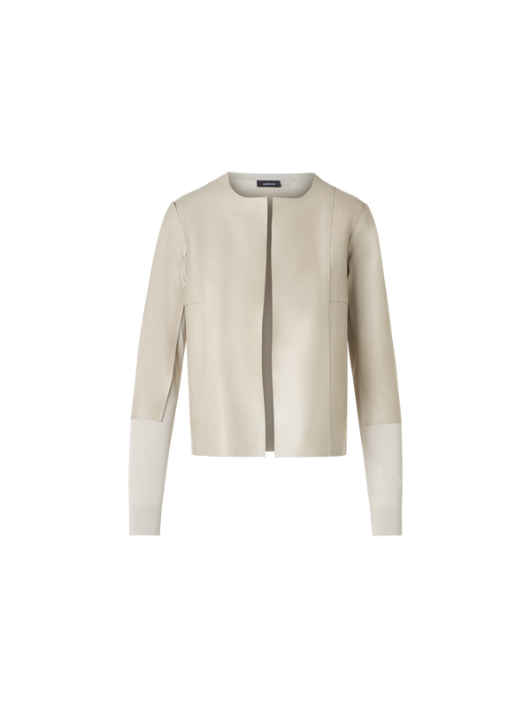 Designer Leather Panel Knit Cardigan with Sheer Back - neutral - beige