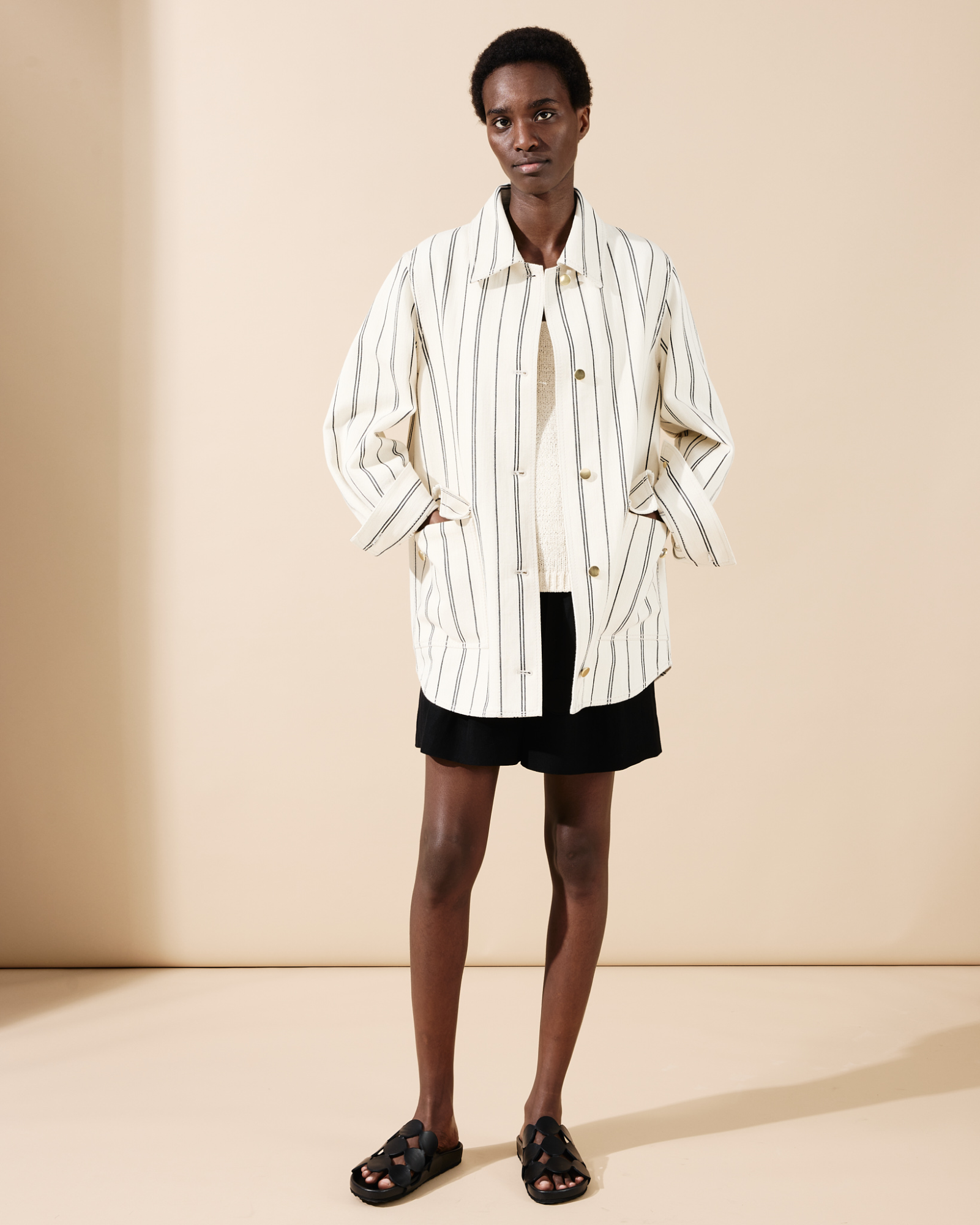 Designer Boyfriend Jacket in Striped Denim - multicolor - ecru - white 