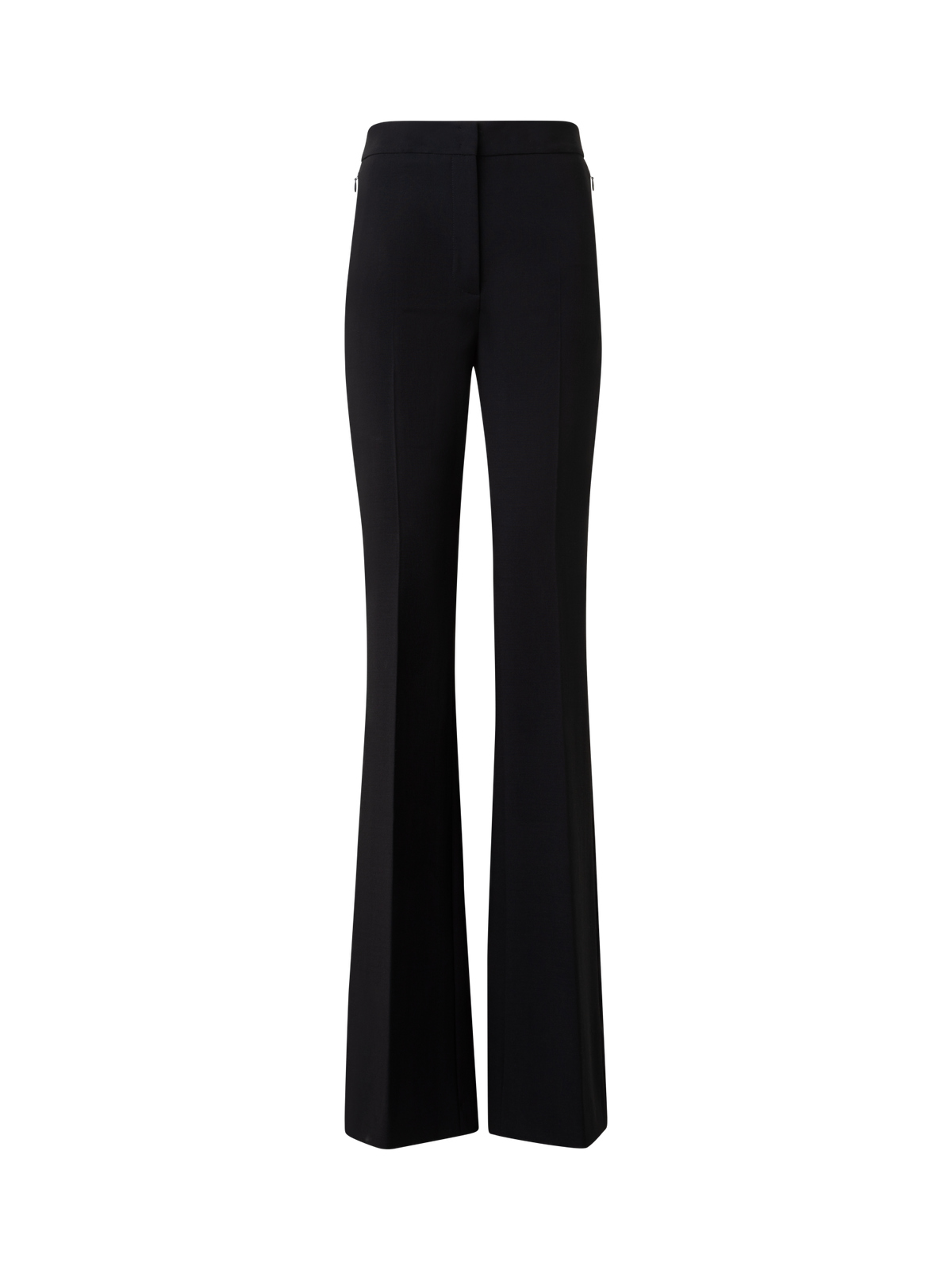Designer Bootcut Wool Double-Face Pants with Satin Side Trim - neutral - black