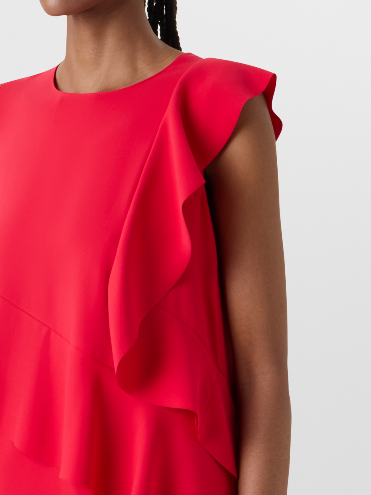 Designer Sleeveless Lasercut-Crêpe Tunic Dress - red #editorial