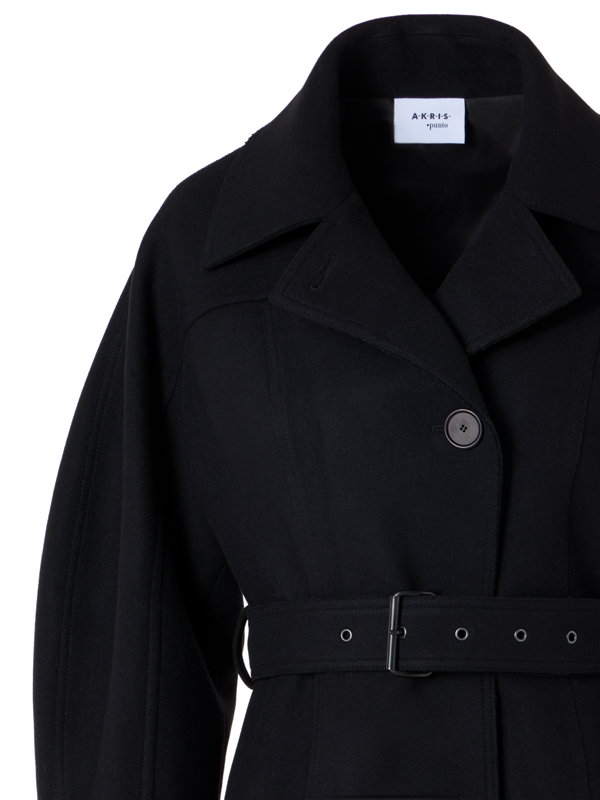 Designer Short Coat with Barrel Sleeves and Self-Belt - black