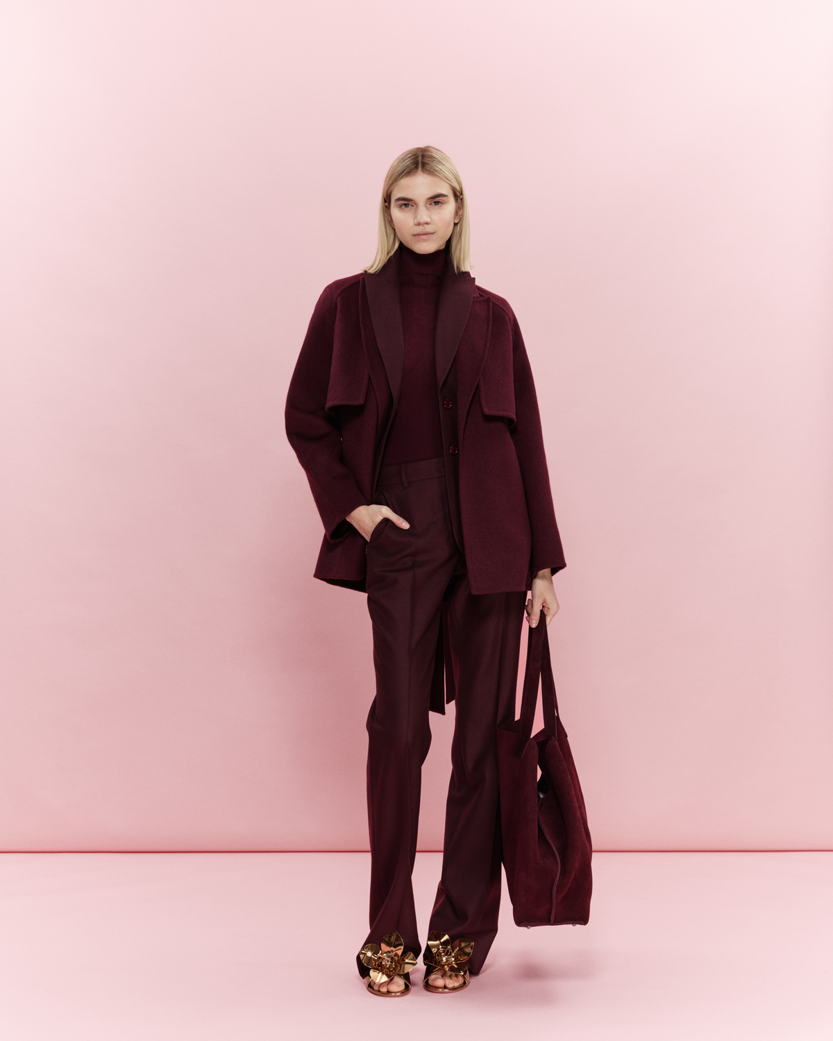Designer Short Cashmere Duo Coat with Detachable Bolero - red #editorial