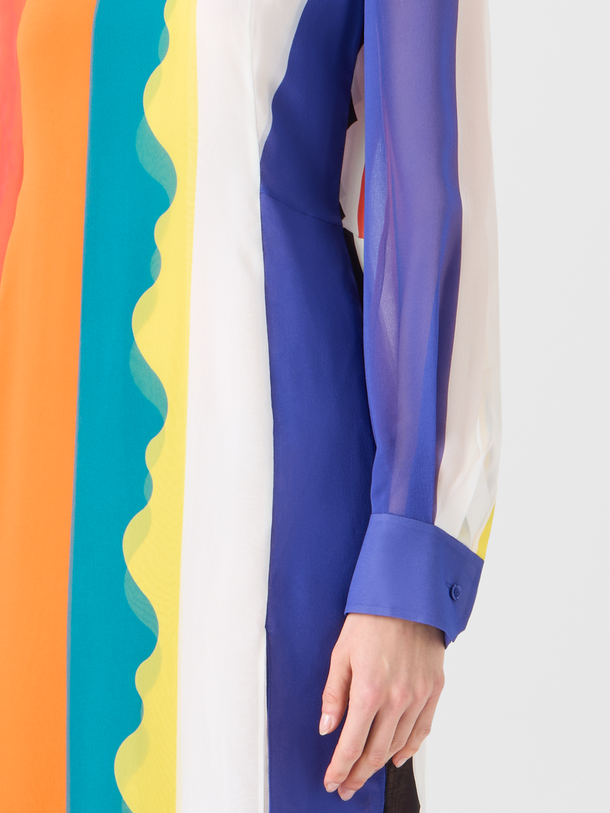 Designer Silk Long Dress with Paravent Print - multicolor