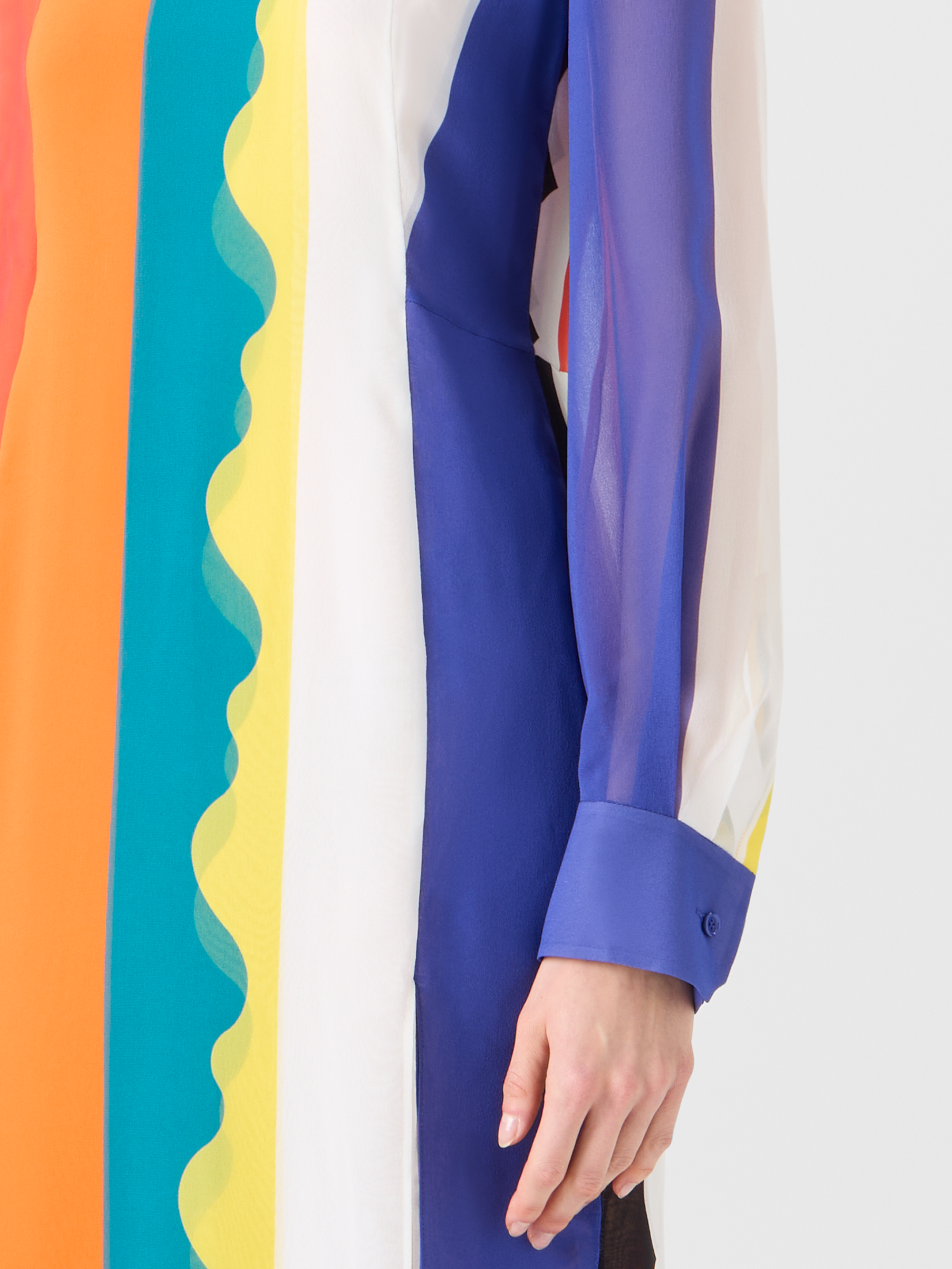 Designer Silk Long Dress with Paravent Print - multicolor