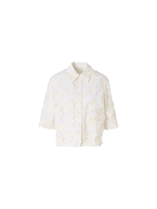 Designer Boxy 3D-Flower Jacquard Shirt Blouse - ecru