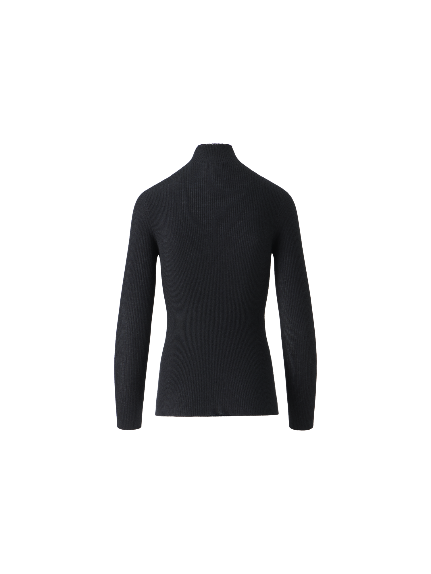 Designer Fine Rib Cashmere Silk Mock Neck Pullover - black