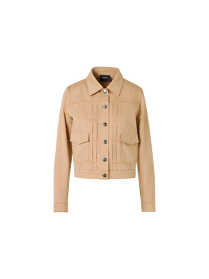 Designer Hilbert Short Jacket in Stretch-Cotton Denim - beige