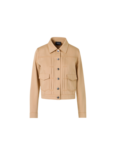 Designer Hilbert Short Jacket in Stretch-Cotton Denim - beige