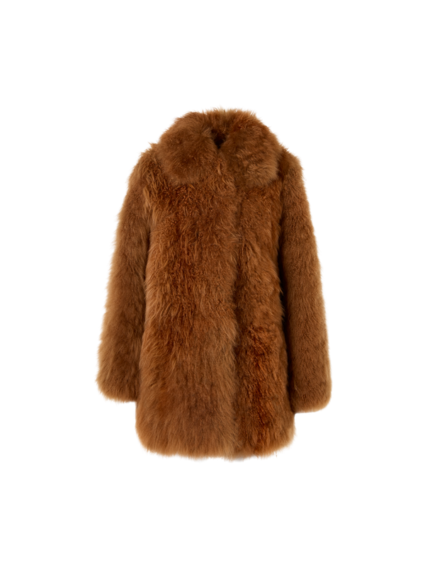 Designer Short Cashmere Goat Fur Coat - brown