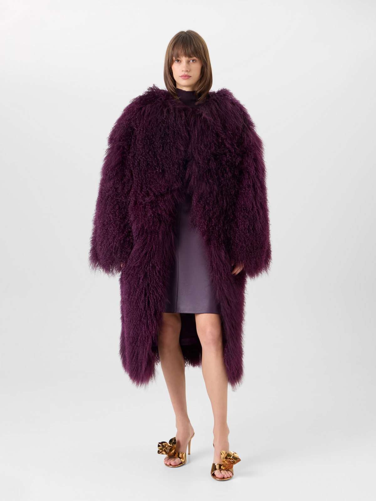 Designer Oversized Longhair Lamb Shearling Coat - red - purple #editorial