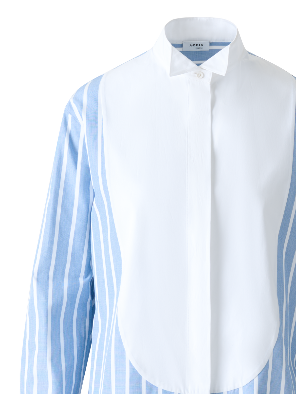 Designer Striped Cotton Tunic Blouse with Big Plastron - blue - multicolor