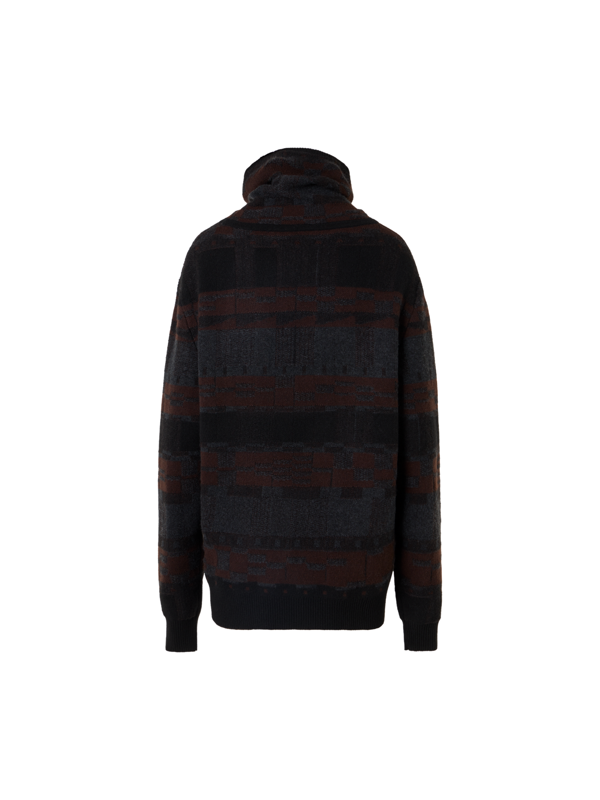 Designer Oversized Cashmere Jacquard Sweater with Drawstring Collar - brown - black