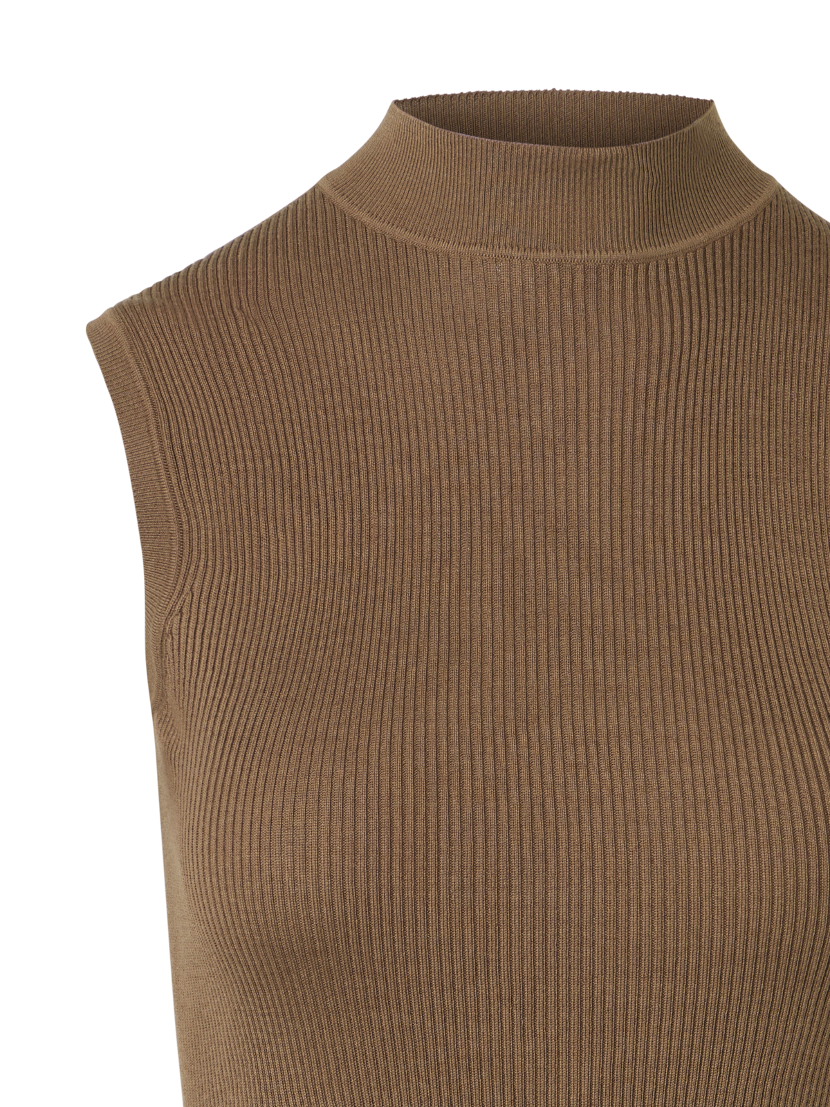Designer Silk-Cotton Rib Knit Top - brown