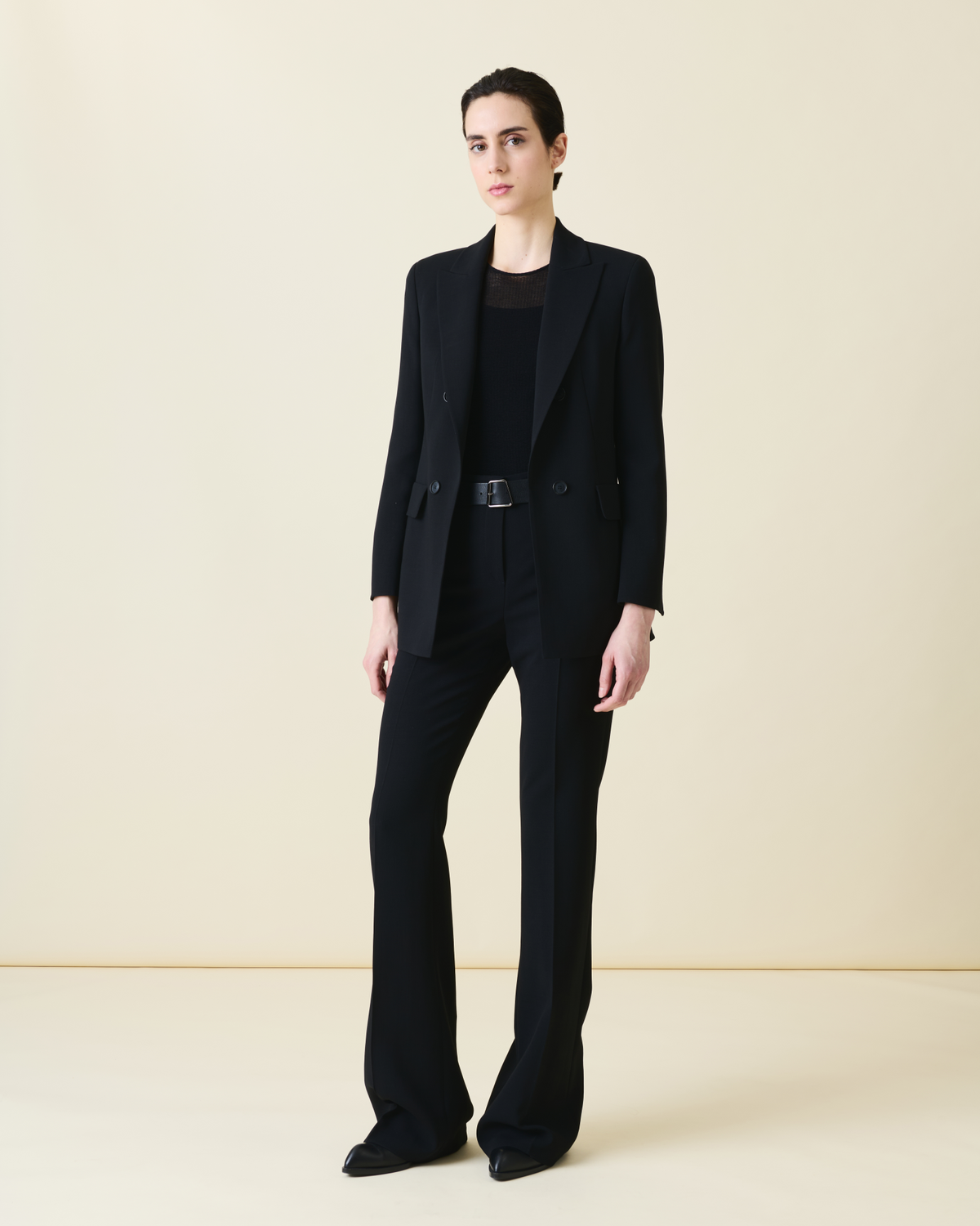 Designer Bootcut Wool Double-Face Pants - neutral - black #editorial