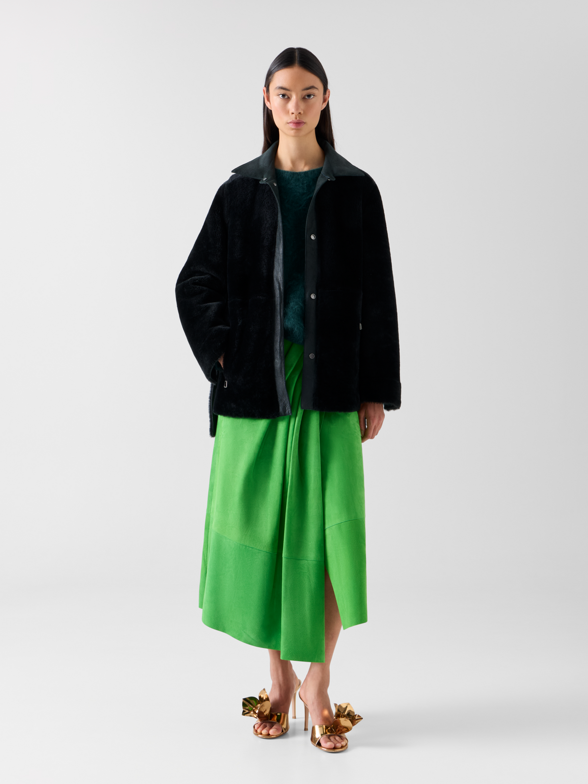 Designer Reversible Merinillo Lambskin Shirt Jacket - black - green 