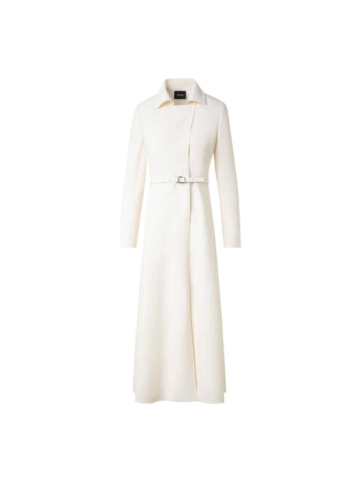 Designer Belted Midi Dress in Wool Double-Face - ecru - white