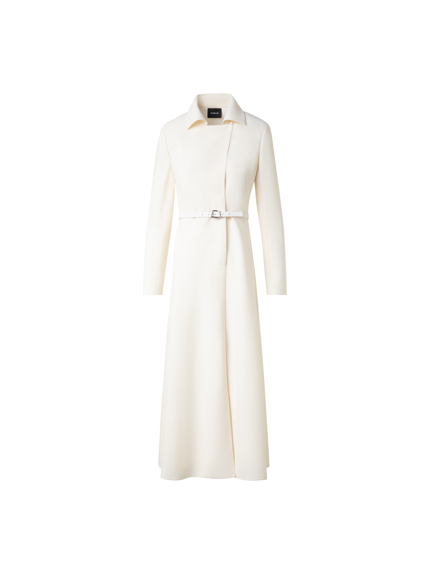 Designer Belted Midi Dress in Wool Double-Face - ecru - white