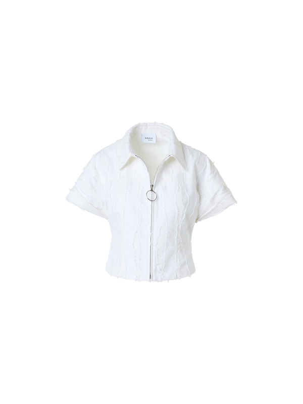 Designer Fringed Wave Jacquard Short Jacket - white