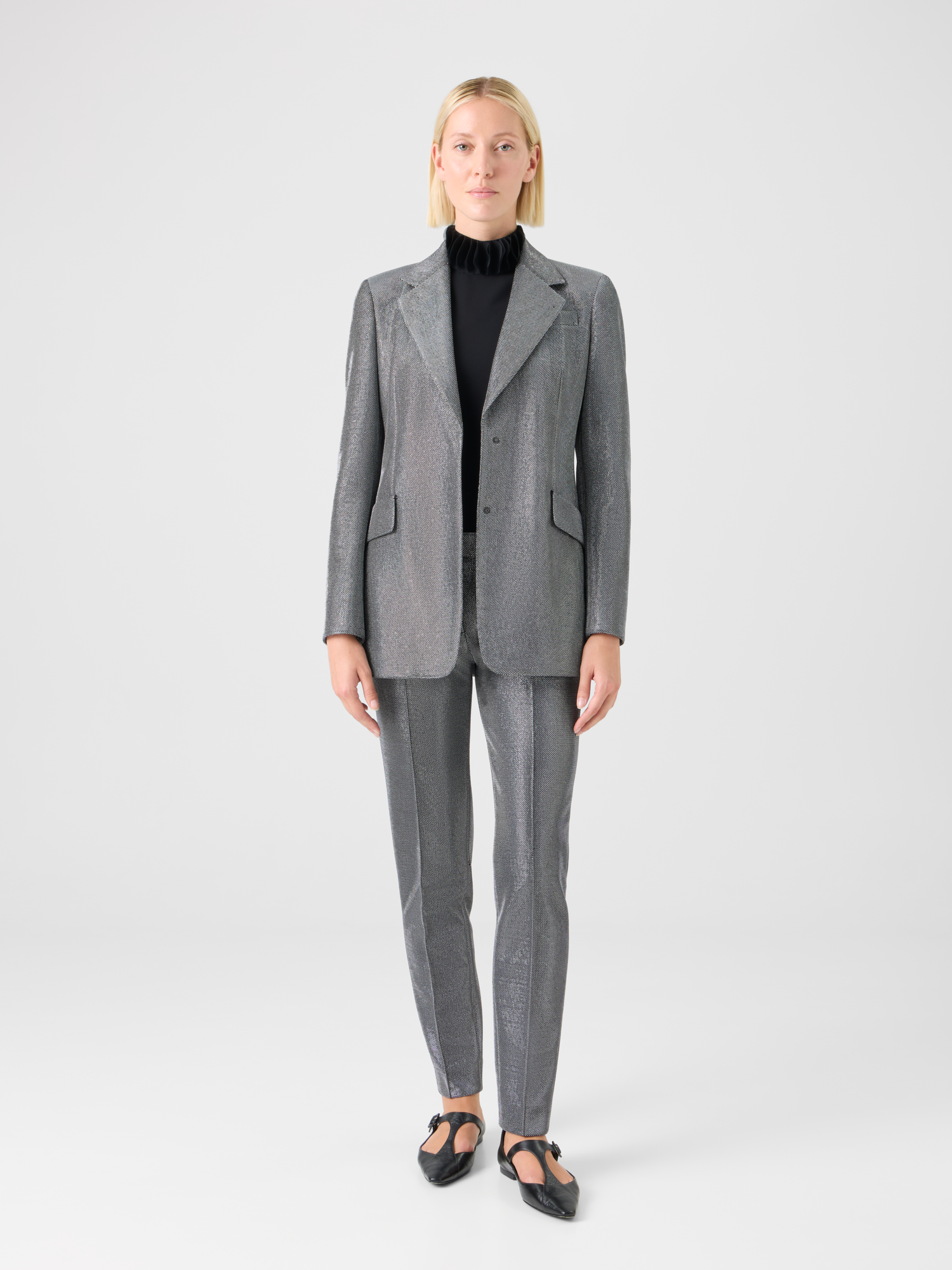Designer Metallic Birdseye Jersey Blazer - grey - silver 
