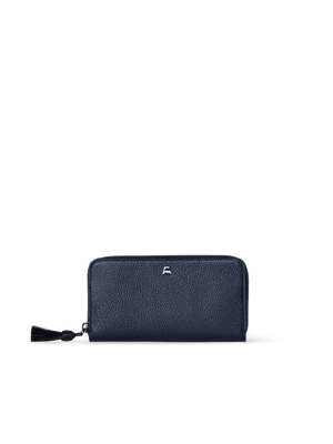 Designer Long Zip Around Wallet in Leather - navy - blue