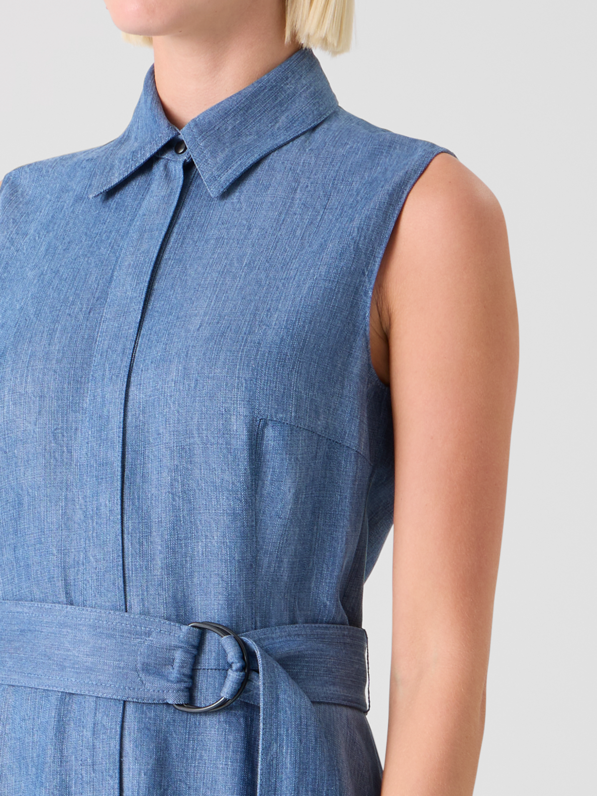 Designer Denim Shirt Dress with Eyelet Guipure - blue #editorial
