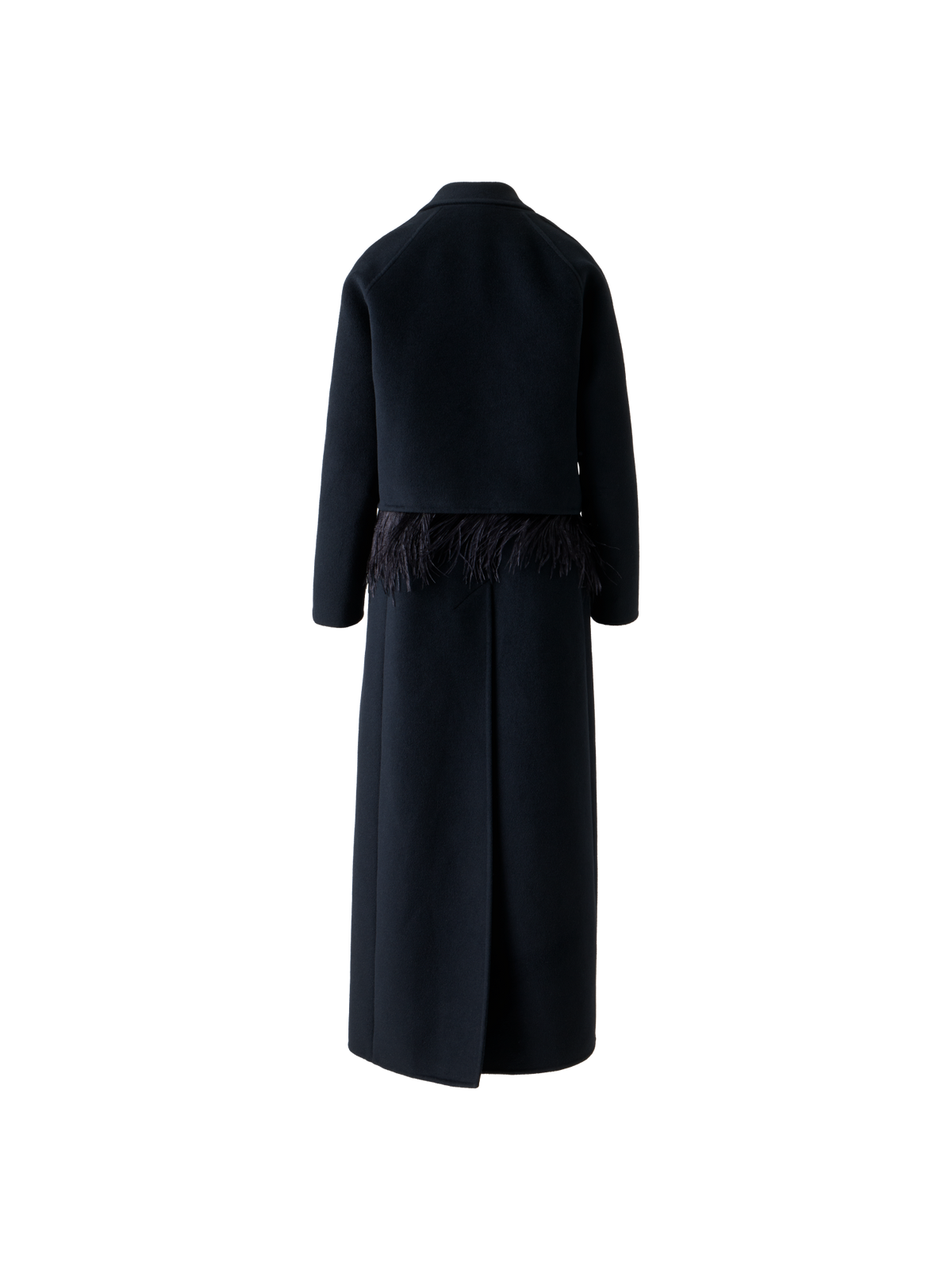 Designer Duo Coat - Vest and Bolero with Feather Detail - black - neutral