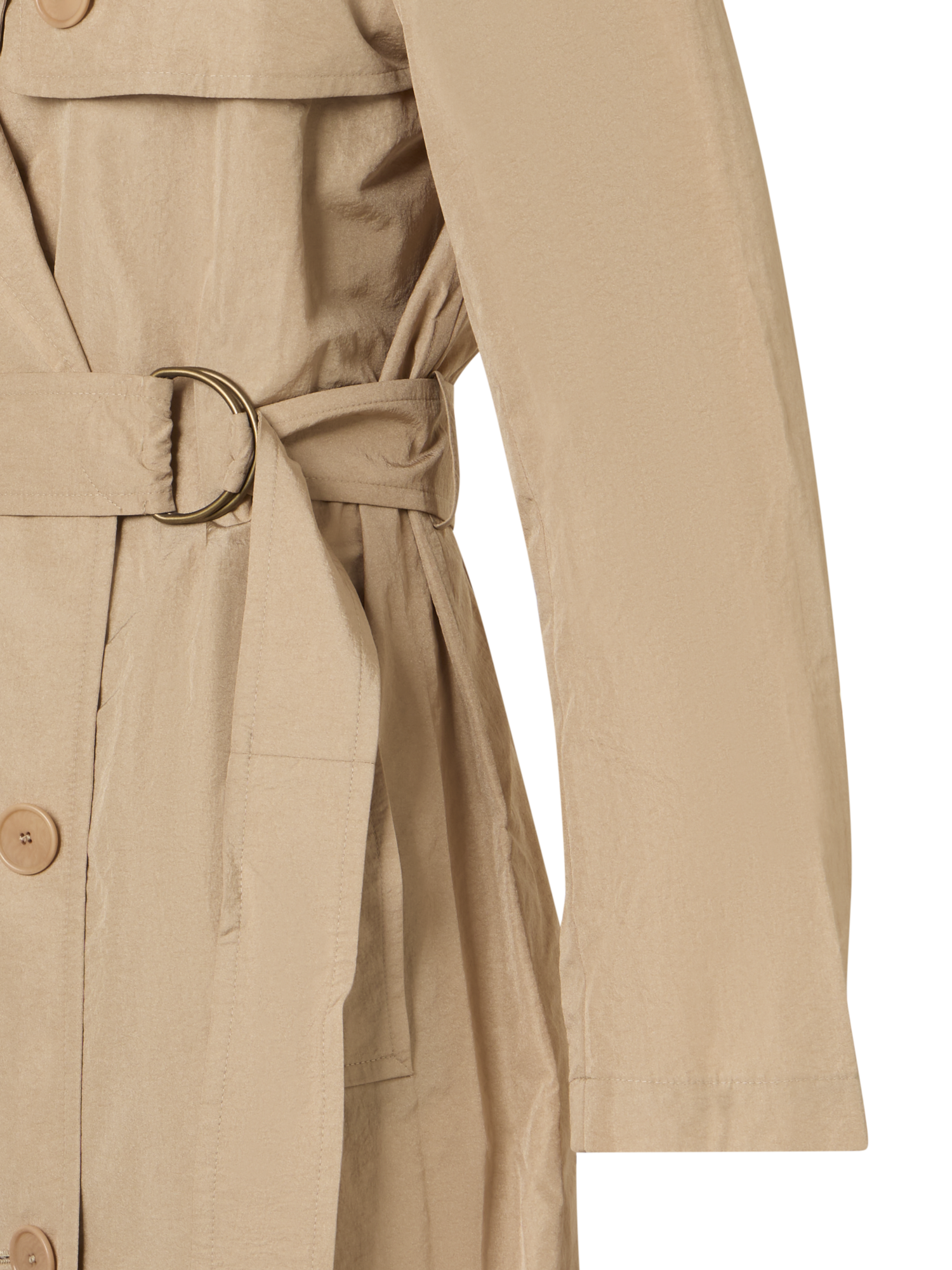 Designer Long-Sleeve Crinkled Parachute-Taffeta Long Trench Coat - beige