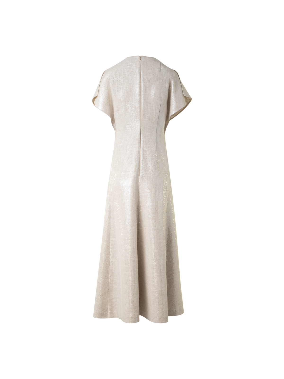 Designer Sequined Midi Gown in Linen Blend - neutral - pastel - beige