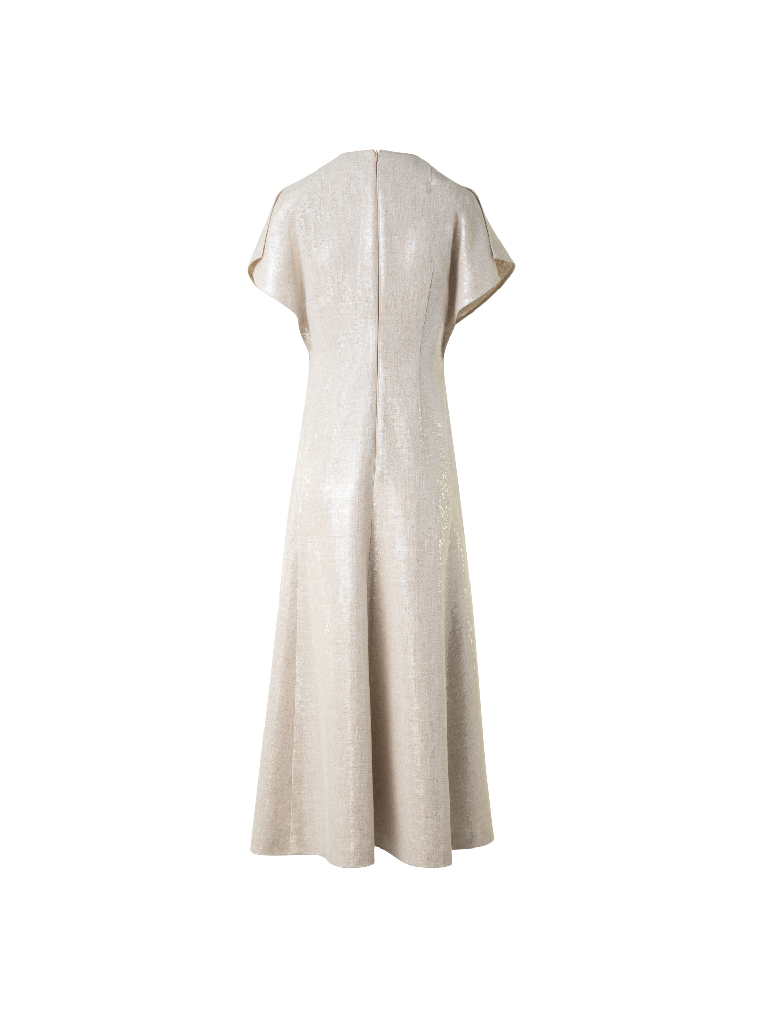 Designer Sequined Midi Gown in Linen Blend - neutral - pastel - beige