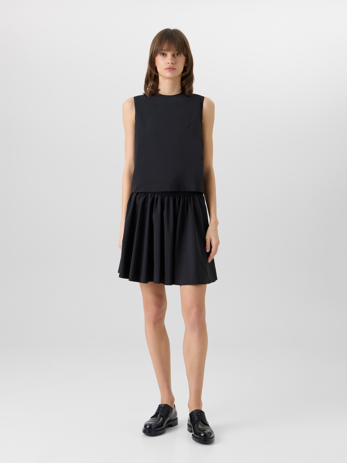 Designer Flared Mixed-Media Mini Skirt - black #editorial