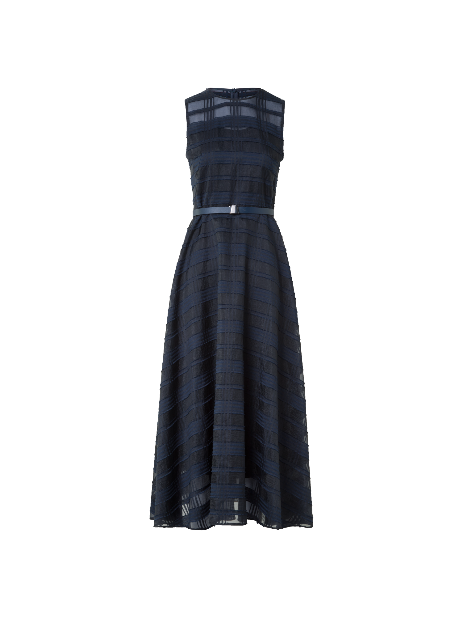 Designer Plaid Fit and Flare Midi Dress - neutral - navy - blue