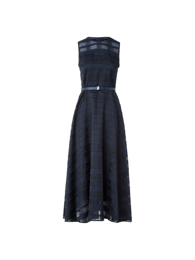 Designer Plaid Fit and Flare Midi Dress - neutral - navy - blue