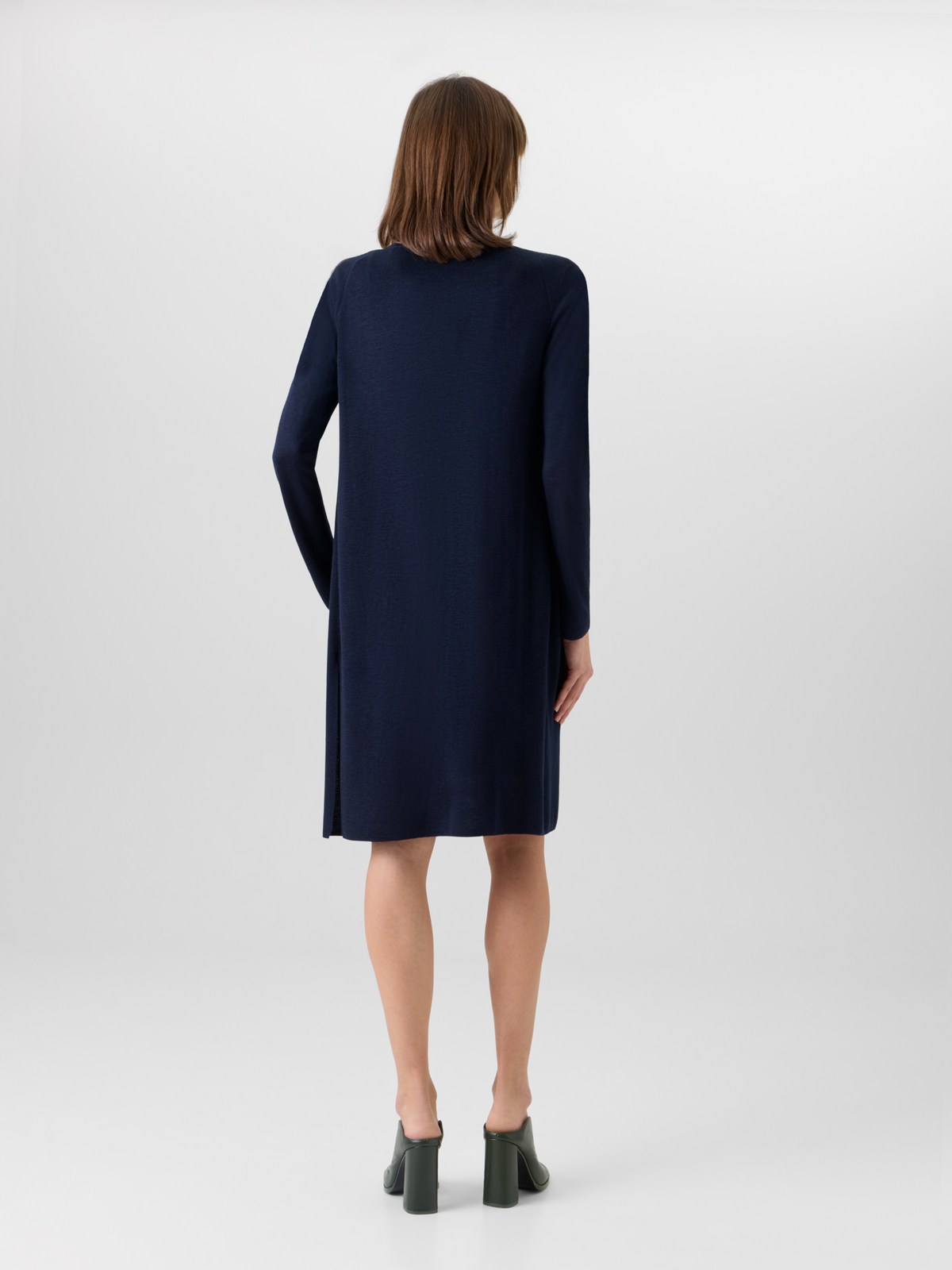 Designer Long-Sleeve Linen-Silk Knit Coat - navy #editorial