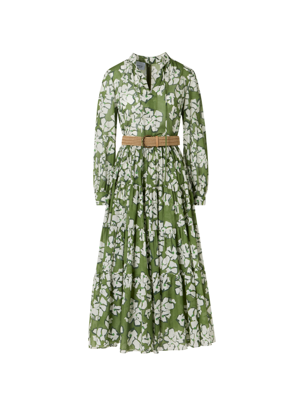 Designer Long-Sleeve Papercut Flower Boho Midi Dress - multicolor