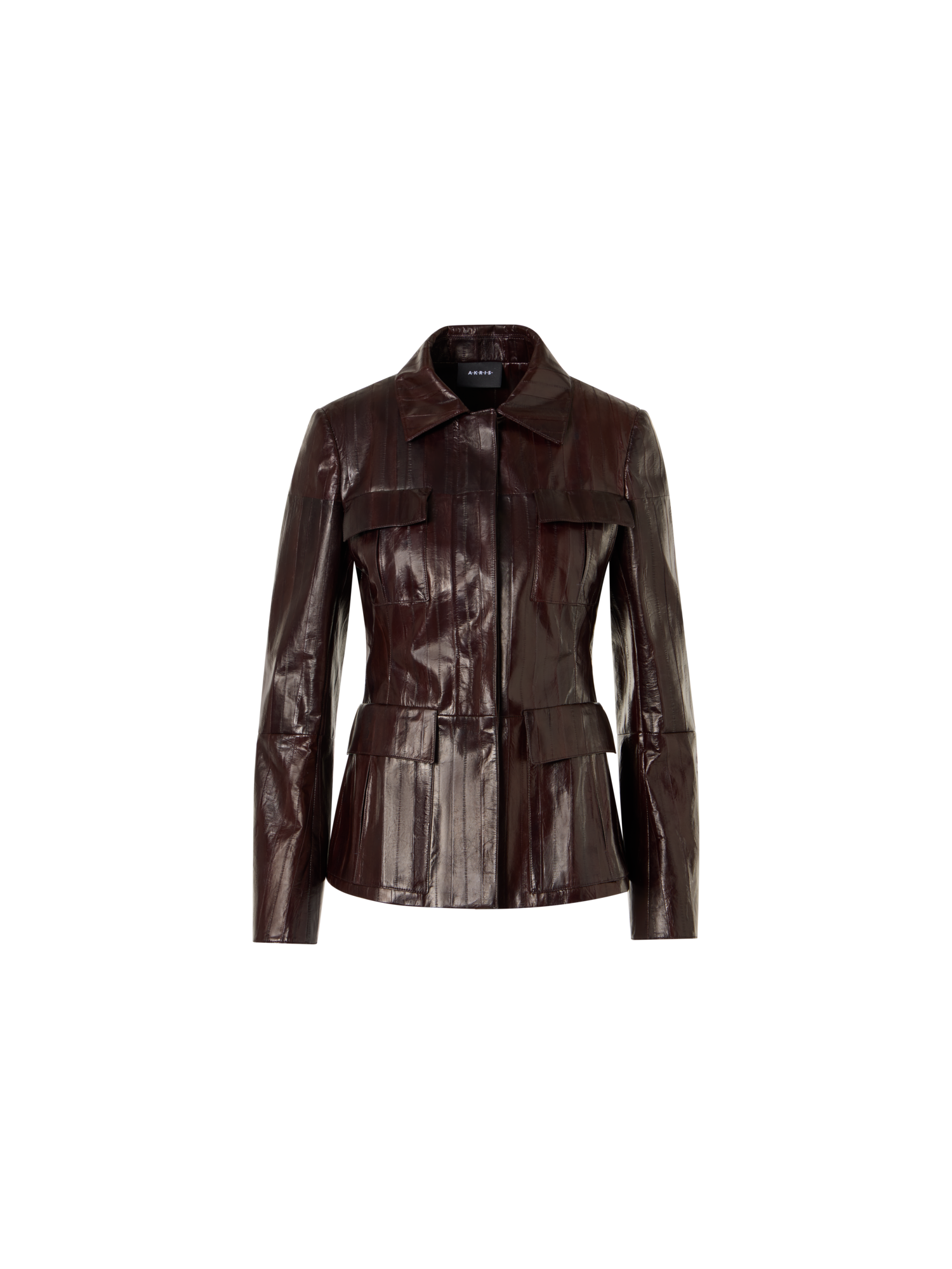 Designer Fitted Lacquered Eel Leather Jacket - brown