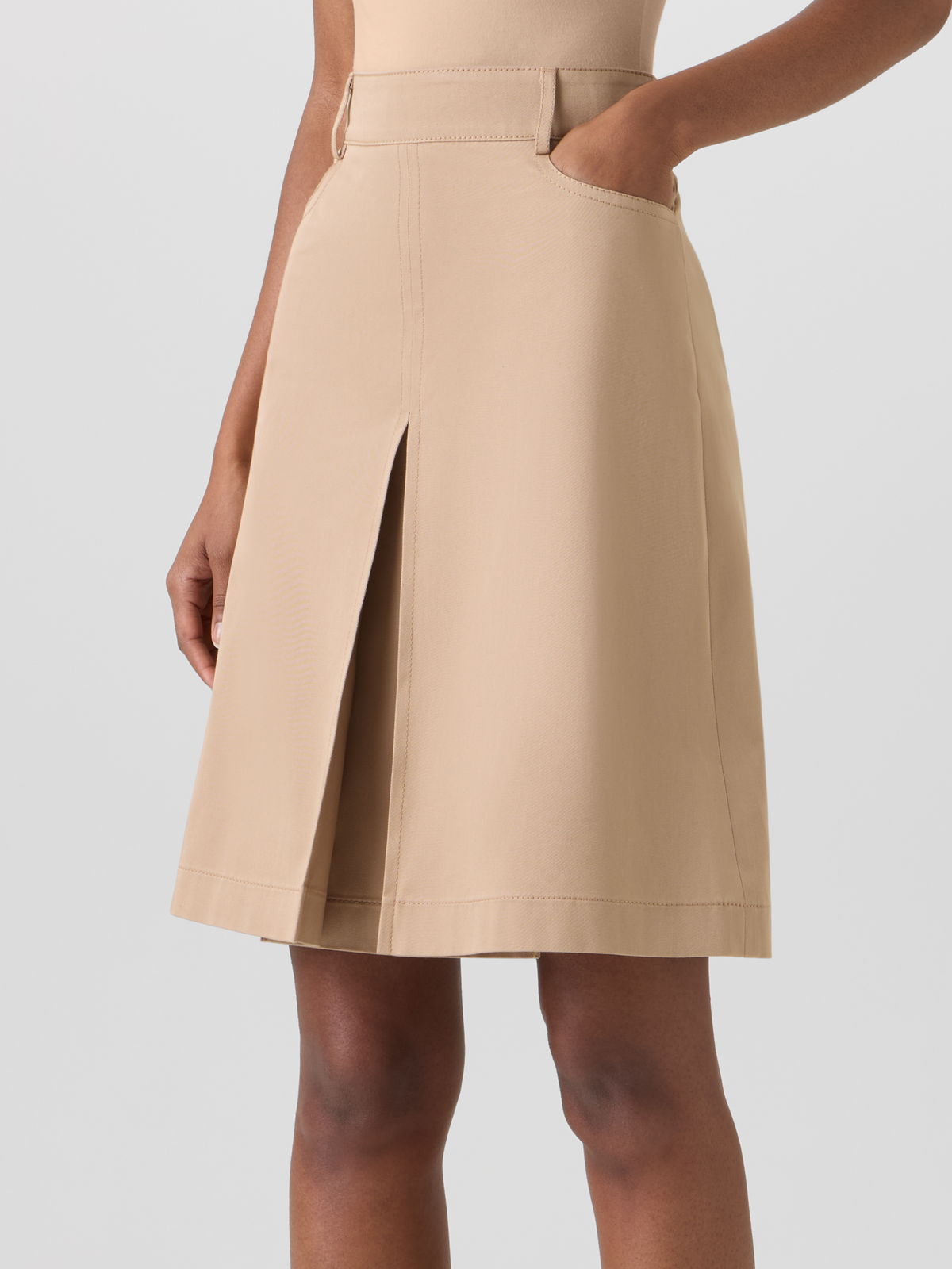 Designer A-Line Cotton Gabardine Skirt - beige #editorial