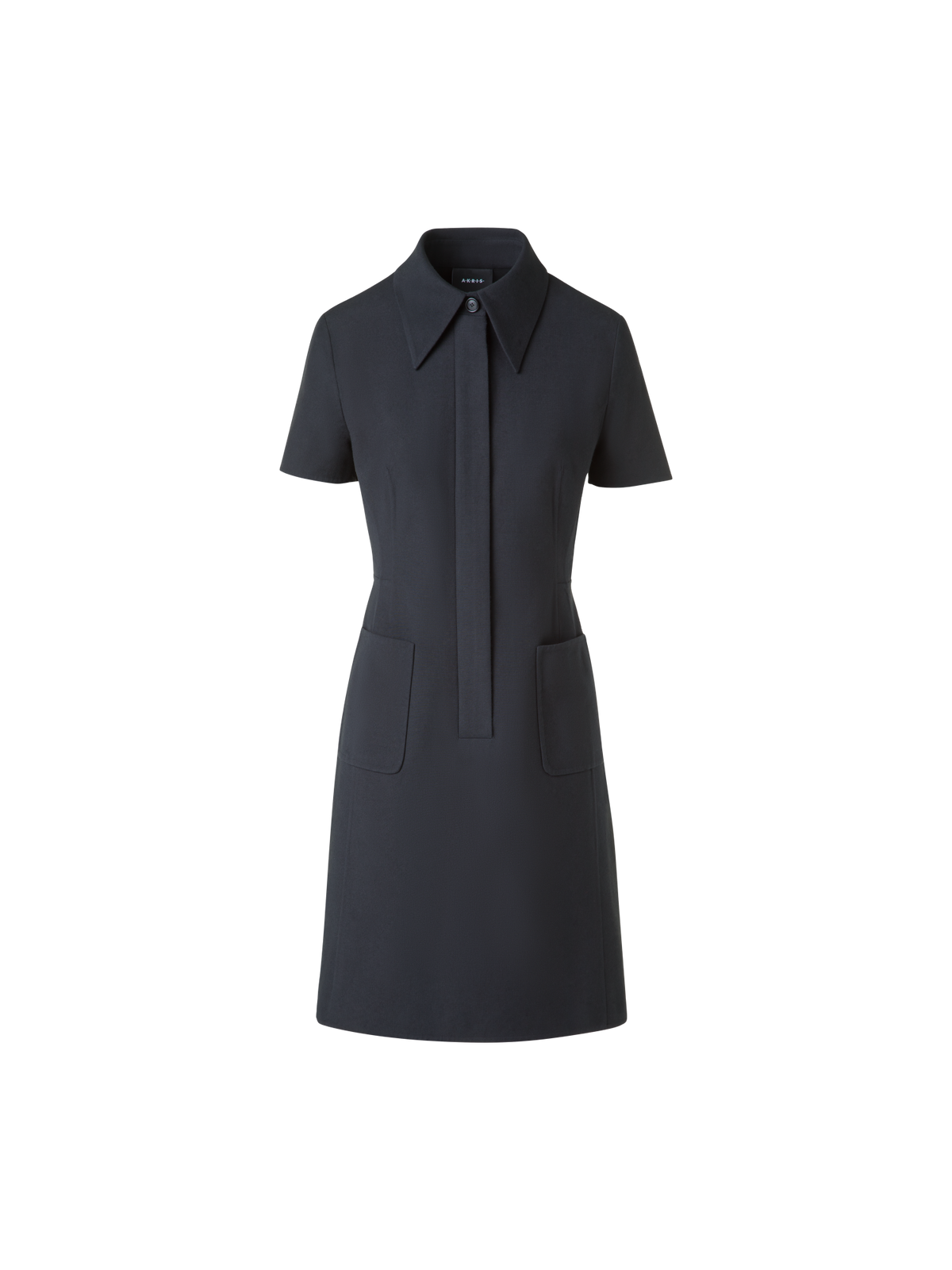 Designer Fitted Polo Dress in Cotton Silk Double-Face - black - neutral
