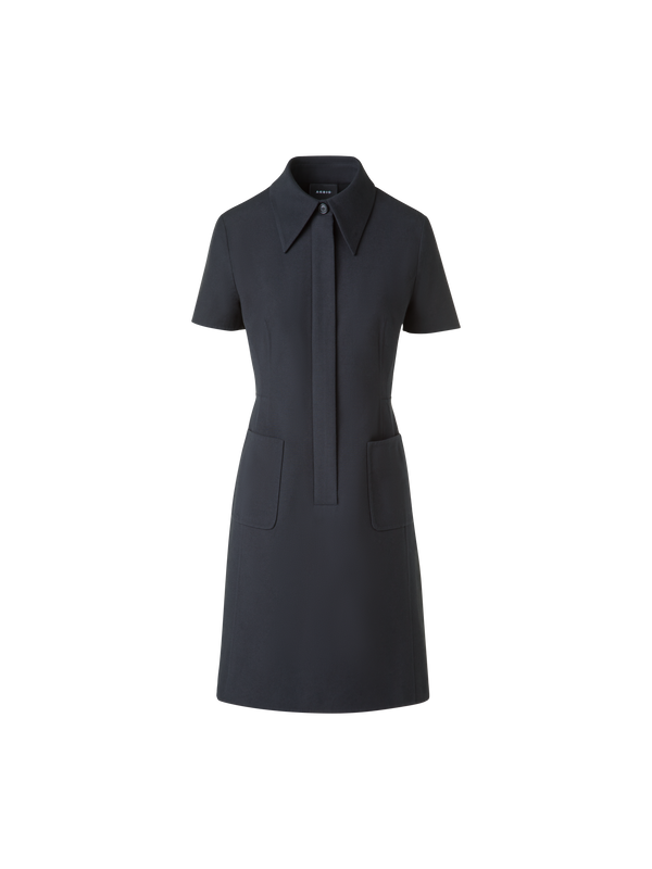 Designer Fitted Polo Dress in Cotton Silk Double-Face - black - neutral