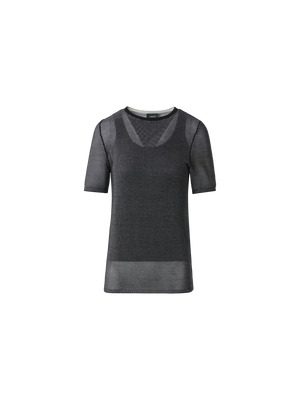 Designer Fitted Two Tone Grid Sweater in Silk - black