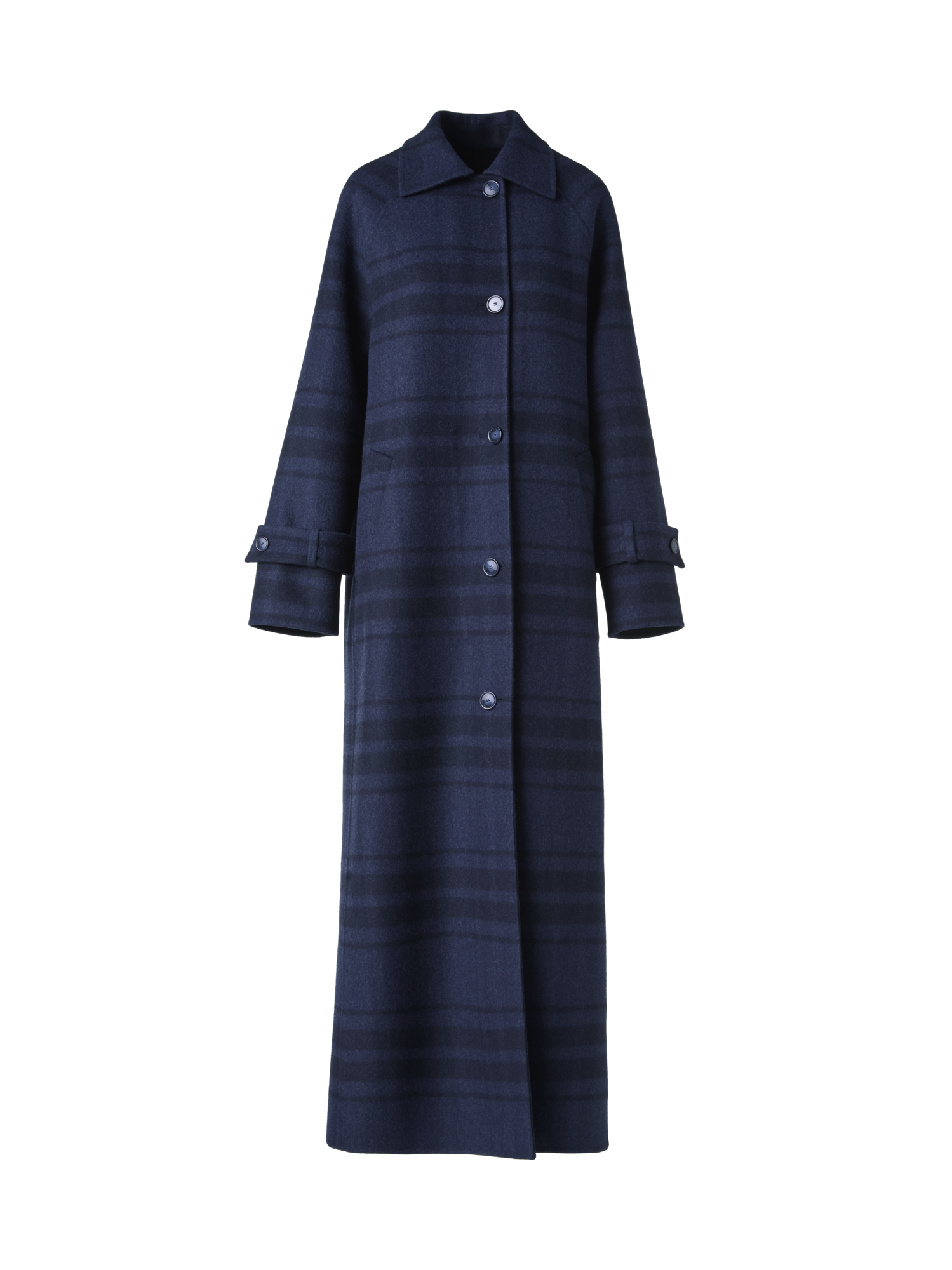 Designer Oversized Wool Double-Face Plaid Maxi Coat - neutral - navy - blue