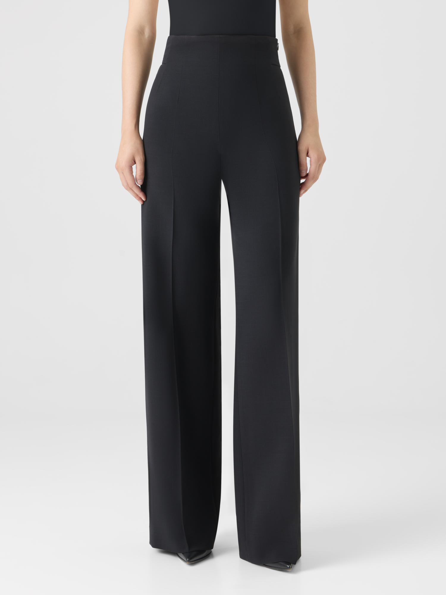 Designer High-Waist Wool Double-Face Pants - black 