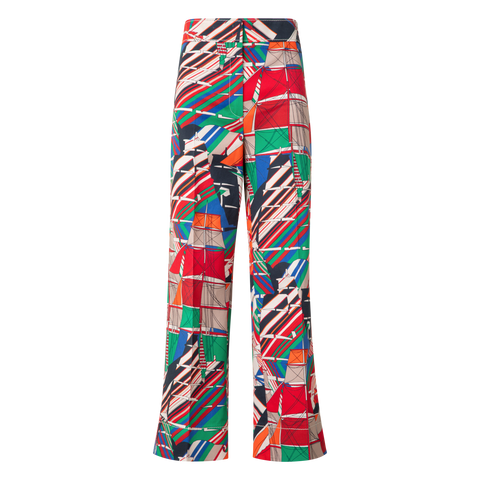 Cropped Wide Denim Pants with Sea Clipper Print