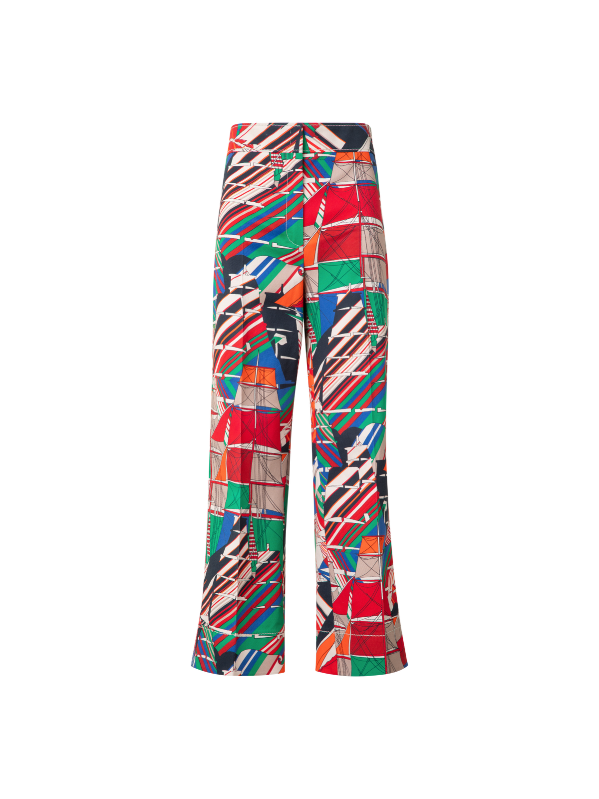 Designer Cropped Wide Denim Pants with Sea Clipper Print - multicolor