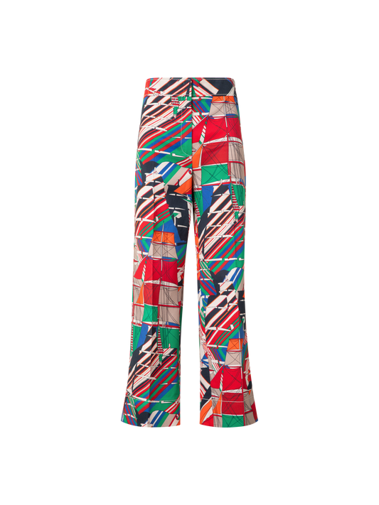 Designer Cropped Wide Denim Pants with Sea Clipper Print - multicolor