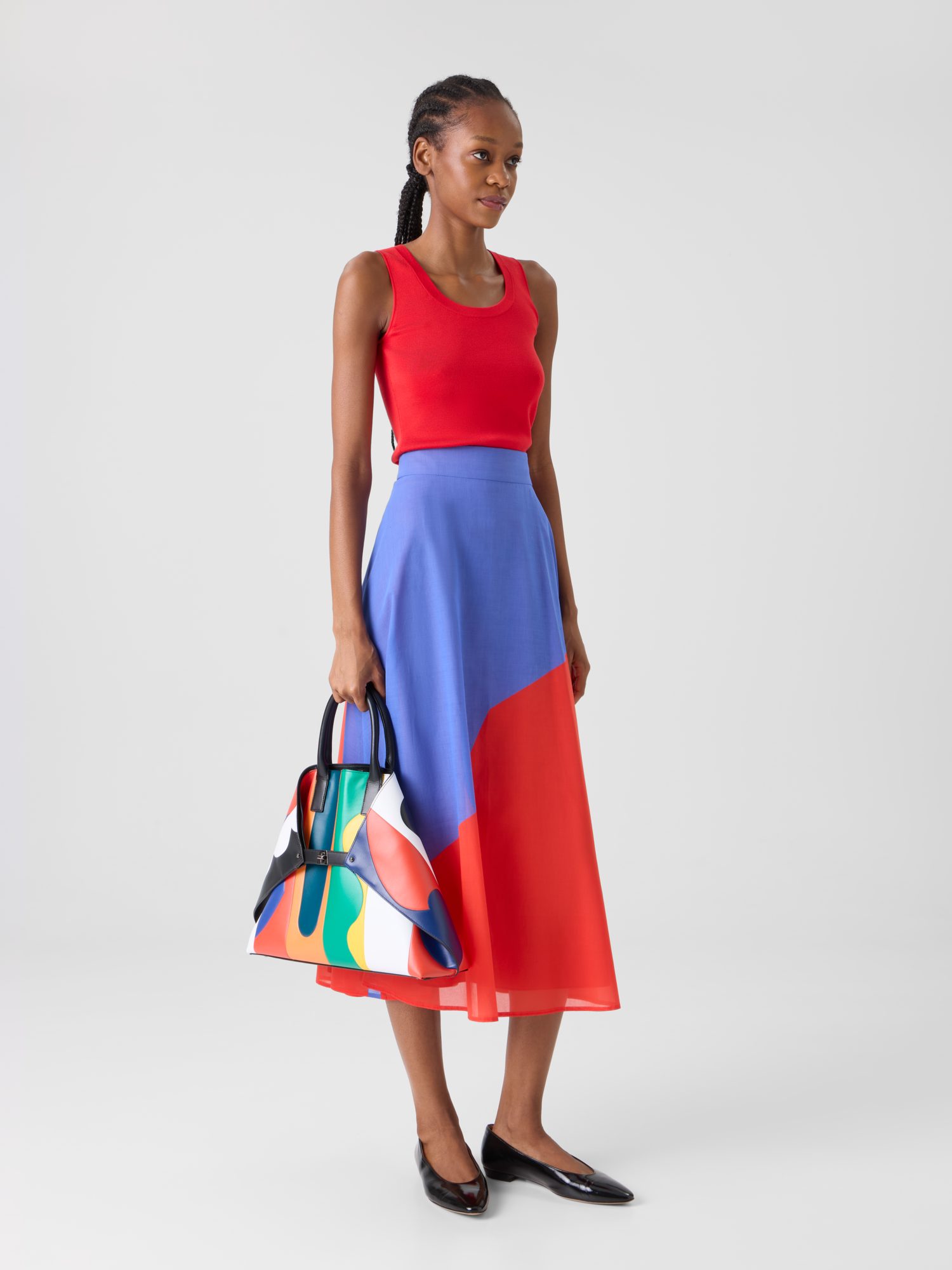 Designer Midi Skirt with High Plains Print - multicolor
