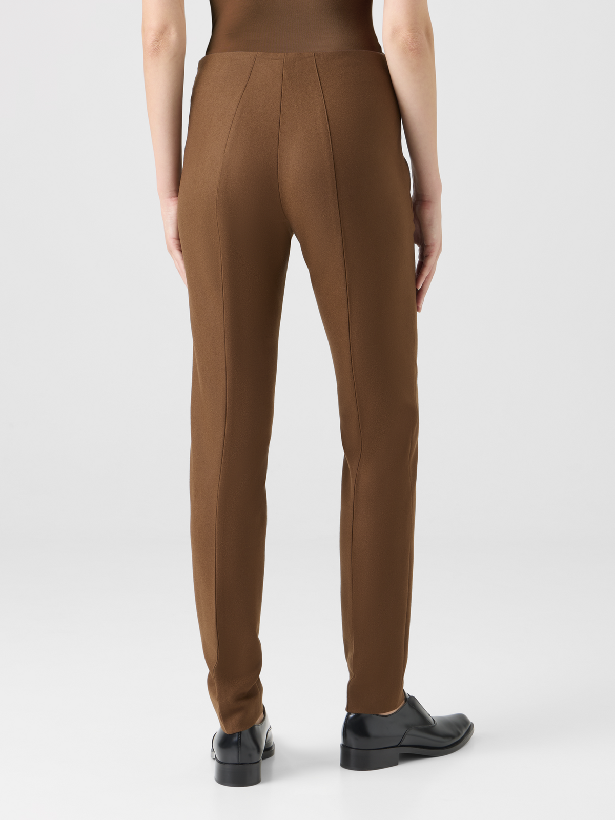 Designer Slim Wool Stretch Flannel Pants - brown #editorial