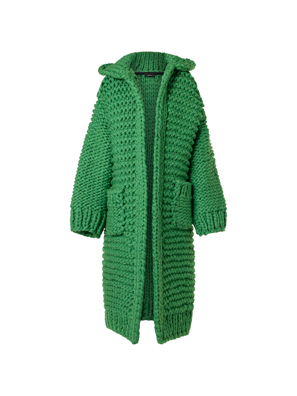Designer Structured Handknit Hooded Coat - green