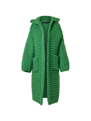Designer Structured Handknit Hooded Coat - green