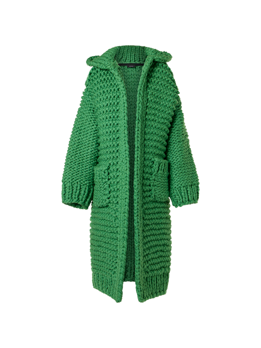 Designer Structured Handknit Hooded Coat - green